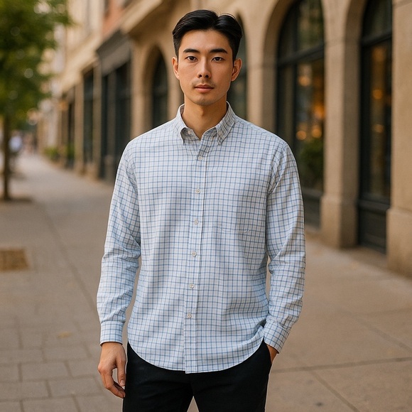 Saddlebred Blue and White Casual Button Down Shirt - Picture 1 of 8